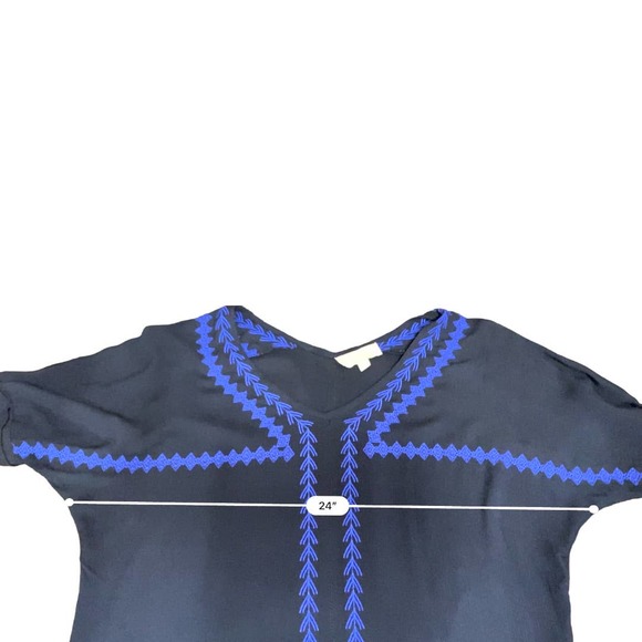 Olive and Oak Navy Boho embroidered short sleeve blouse size Small - Picture 8 of 10